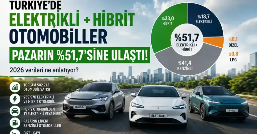 Türkiye’de elektrikli ve hibrit otomobillerin pazar payı 2026’da yüzde 51,7’ye ulaştı