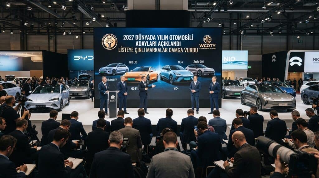 2027 Dünyada Yılın Otomobili Adayları Açıklandı: Listeye Çinli Markalar Damga Vurdu 2 Çinli markaların damga vurduğu 2027 Dünyada Yılın Otomobili adaylarının açıklandığı basın toplantısı.