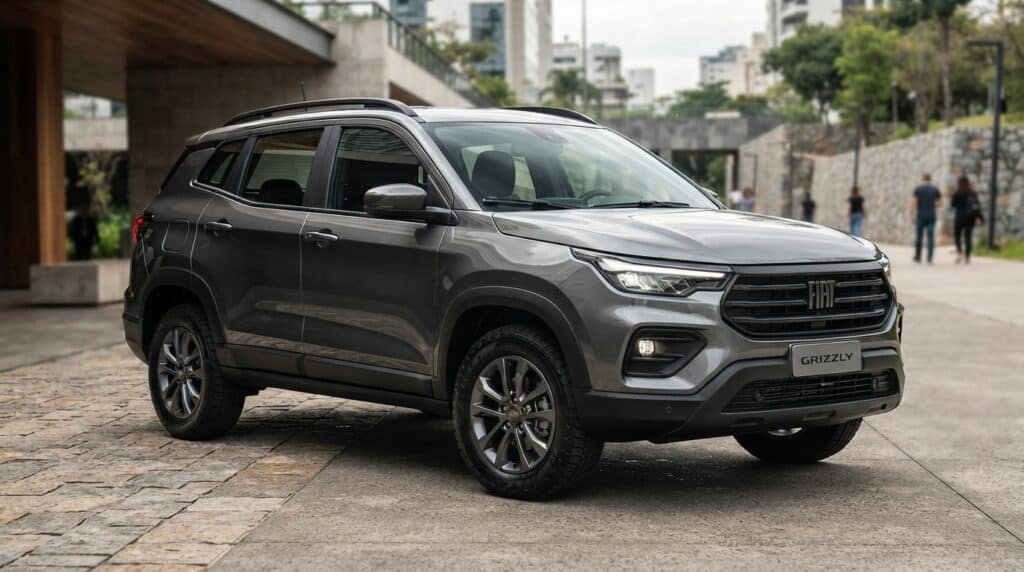 Fiat'ın Yeni C Segmenti SUV'si Grizzly Hakkında Merak Edilenler 2 Gri renkli Fiat Grizzly SUV, parke taşlı bir yolda park halinde duruyor.