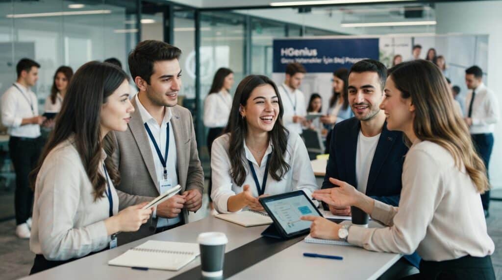 Hyundai Motor Türkiye, Genç Yetenekler İçin HGenius Staj Programını Başlattı 2 Hyundai Motor Türkiye'nin HGenius Staj Programı kapsamında bir araya gelen genç çalışanlar, modern ofis ortamında işbirliği yapıyor.